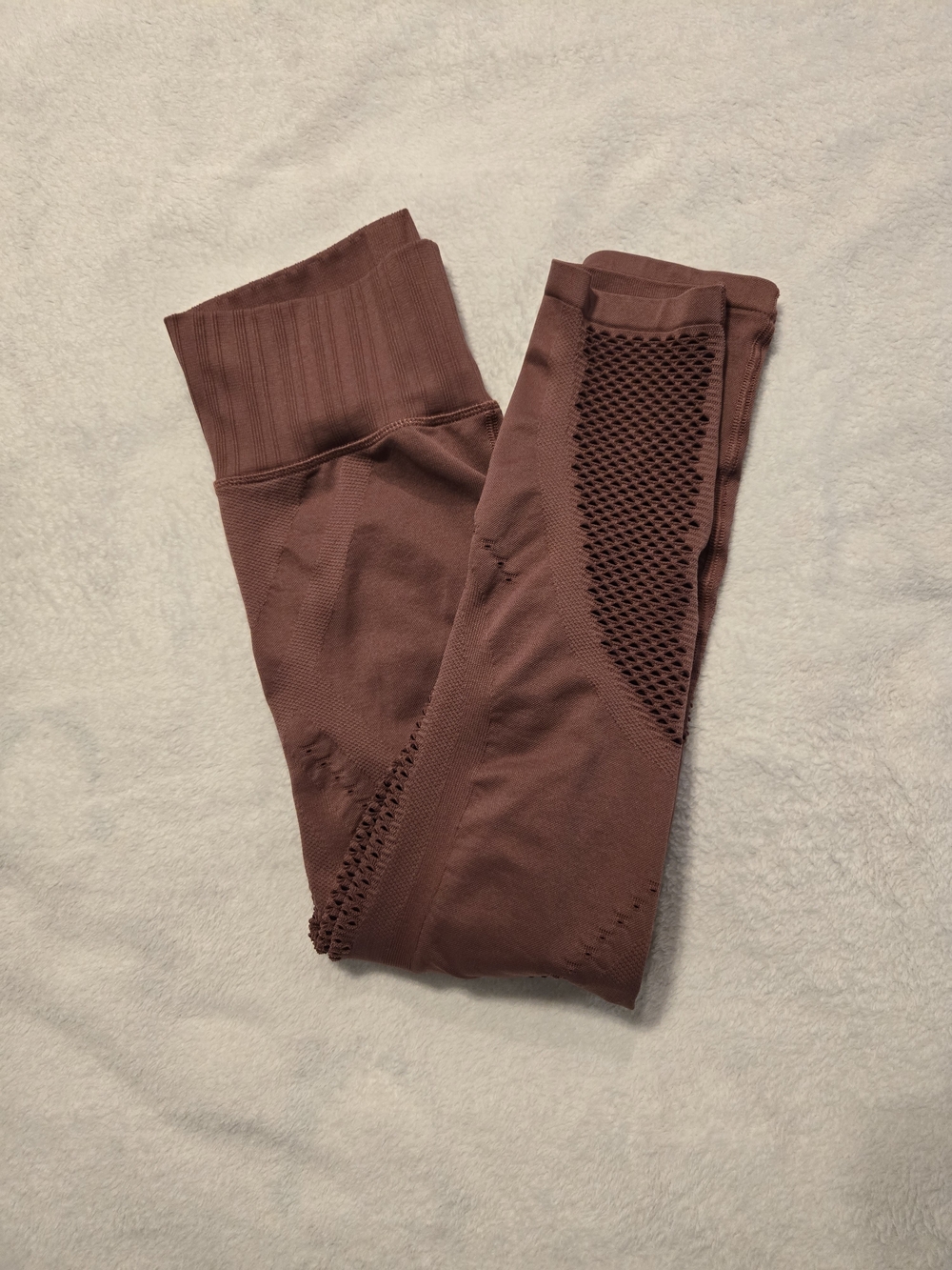 Seamless Ribbed Waist Athletic Leggings - Mauve